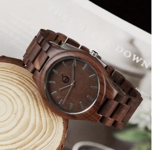 Men's Natural Walnut Wood Quartz Watch - Strap, Analog Quartz Movement with Brown Dial & Black Hands, High Quality (30m) - Casual & Formal Watch for Casual Attire