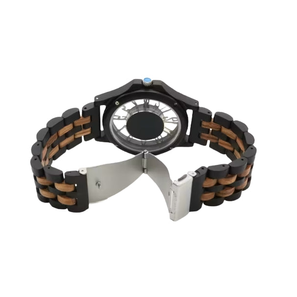 Men’s Vintage Wooden Hollow-Out Quartz Watch – Bold, Elegant, and Naturally Refined